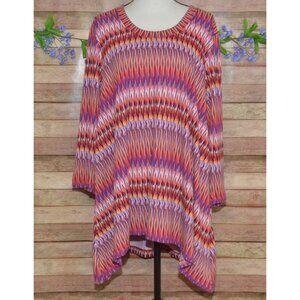 Premise XXL Zig Zag Geo Pattern Multicolored 3/4 Sleeve Top Blouse Stretch Casua